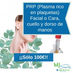 PRP (Plasma rico en plaquetas) Facial o Cara, cuello y dorso de manos